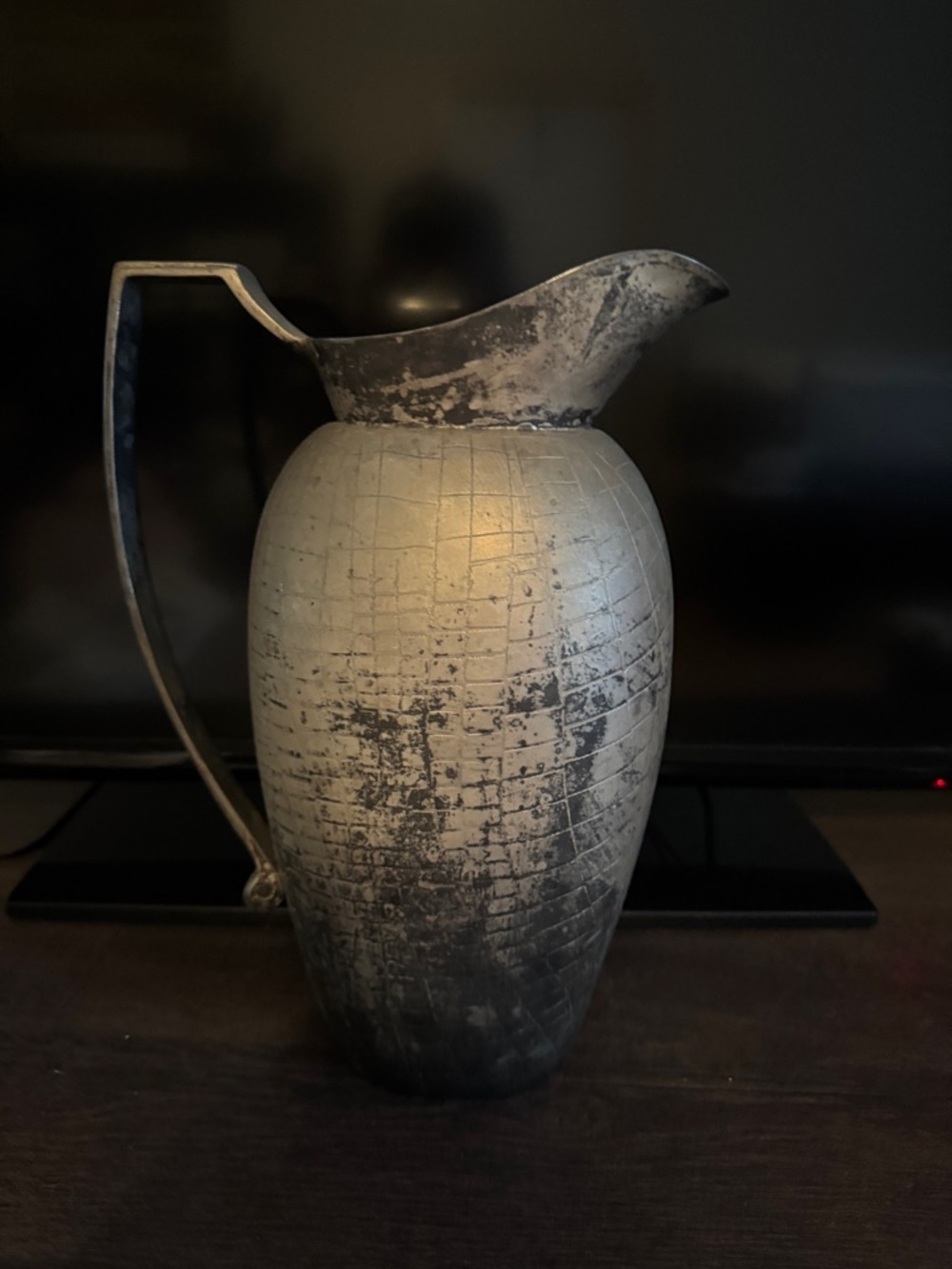 Decorative Gray Cracked-Texture Metal Pitcher - Home Art
